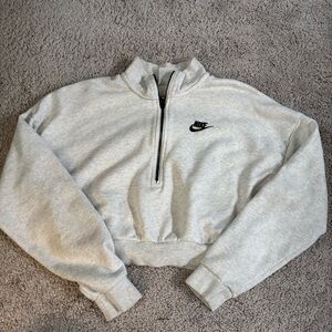 Nike Light Gray Cropped Half-Zip Sweatshirt with Black Logo